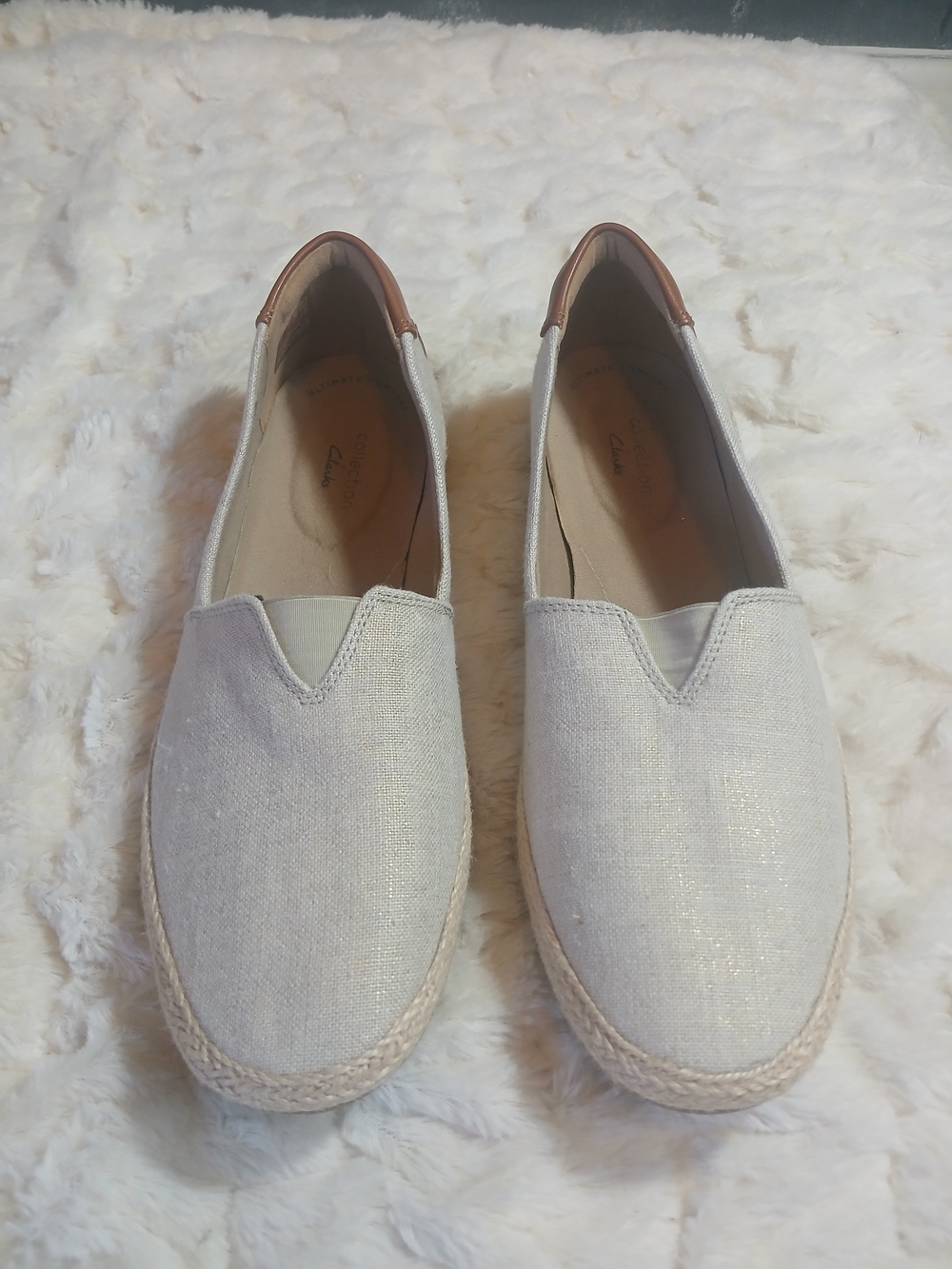 Clarks Womens Neutral Canvas Espadrille Danelly Sky Slip On Comfort Shoes Sz 10M